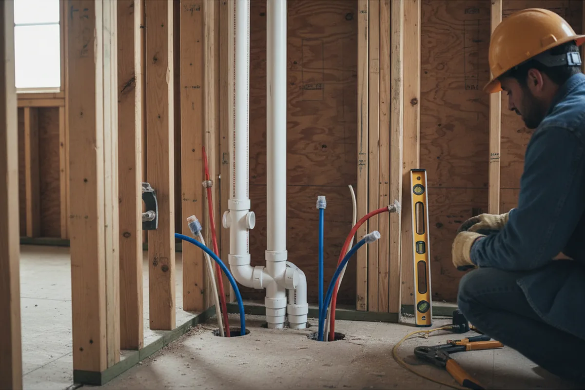 Drain and supply rough-in during Sump Pump Repair in Acton